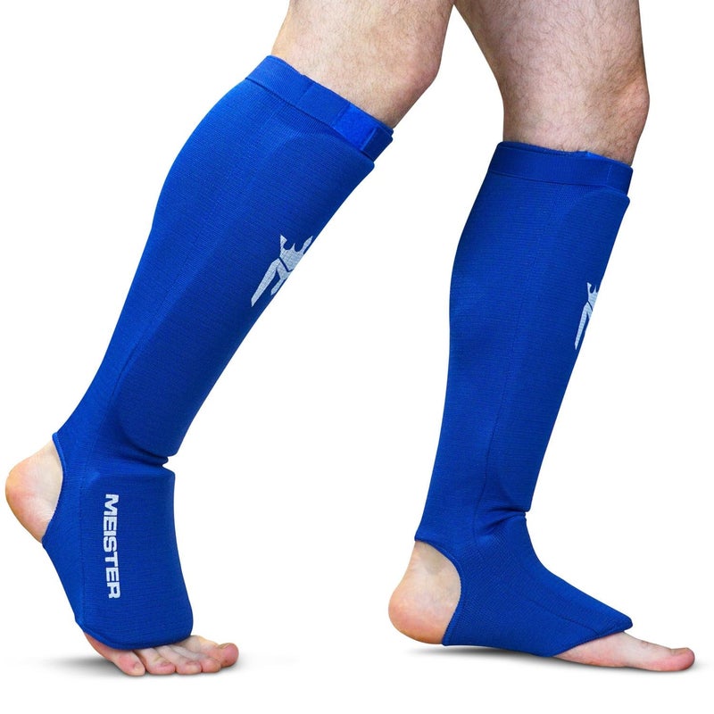 Meister MMA Elastic Cloth Shin & Instep Padded Guards (Pair) - Blue - Large/X-Large - Image 2